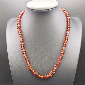 Dark Baltic Amber Chip 18" Necklace Gold Tone Hardware Hand Knotted